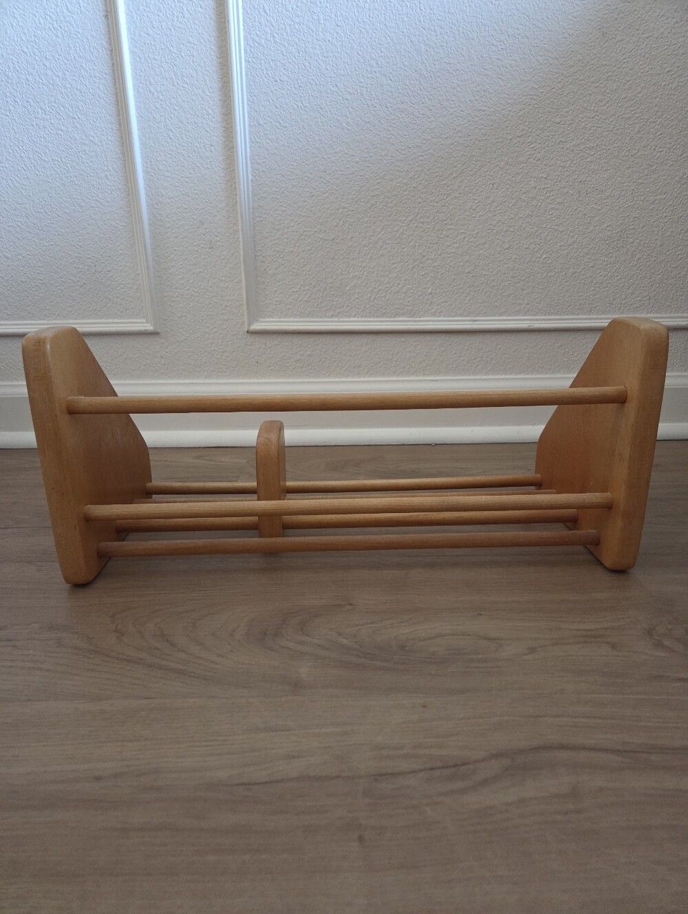 Vtg Mid Century Modern Wood Expandable Sliding Tabletop Bookshelf Book Rac Decor - Picture 7 of 8